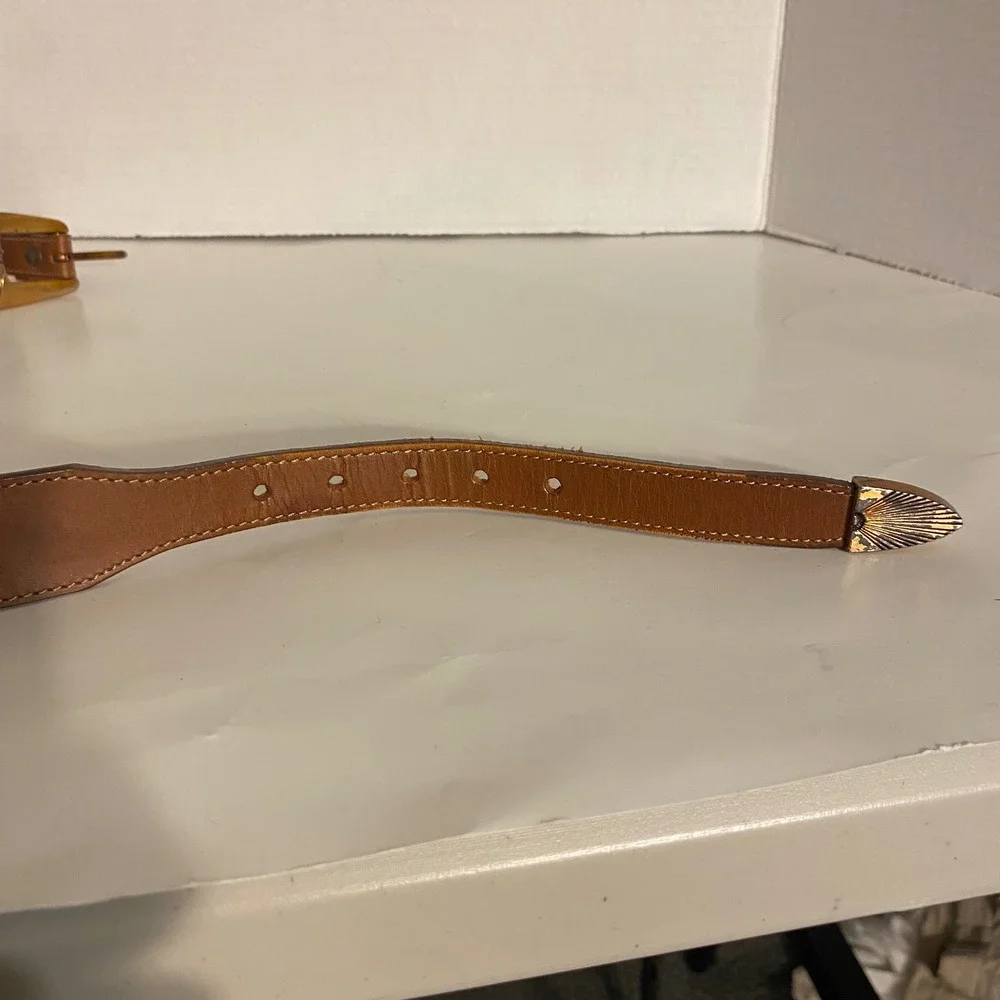SILVER CREEK Vtg Leather Belt Size 36 Brown Western Southwestern Boho Animal USA